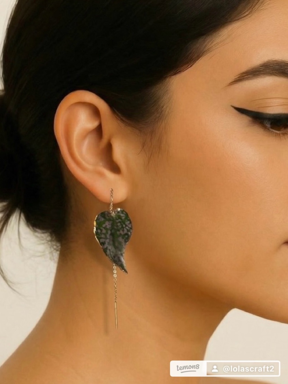 Handmade Pink & Green Leaf Threader Earrings - Set of 4